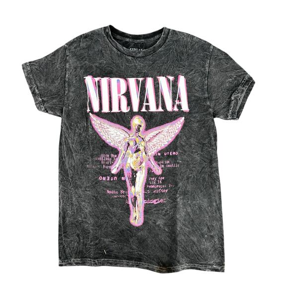 Nirvana In Utero Heather Gray Pink Purple Band T-Shirt Short Sleeve Small Unisex - Picture 1 of 4
